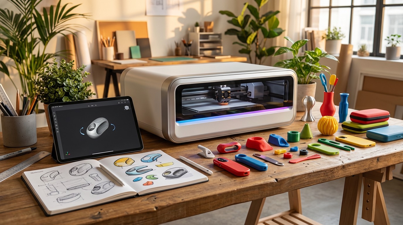 Concept-to-production workflow with design sketches and finished product samples