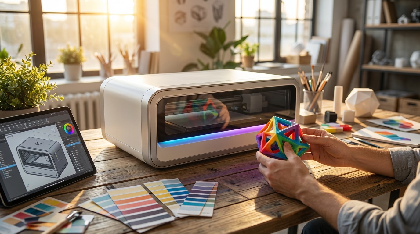 Design team validating a color 3D prototype