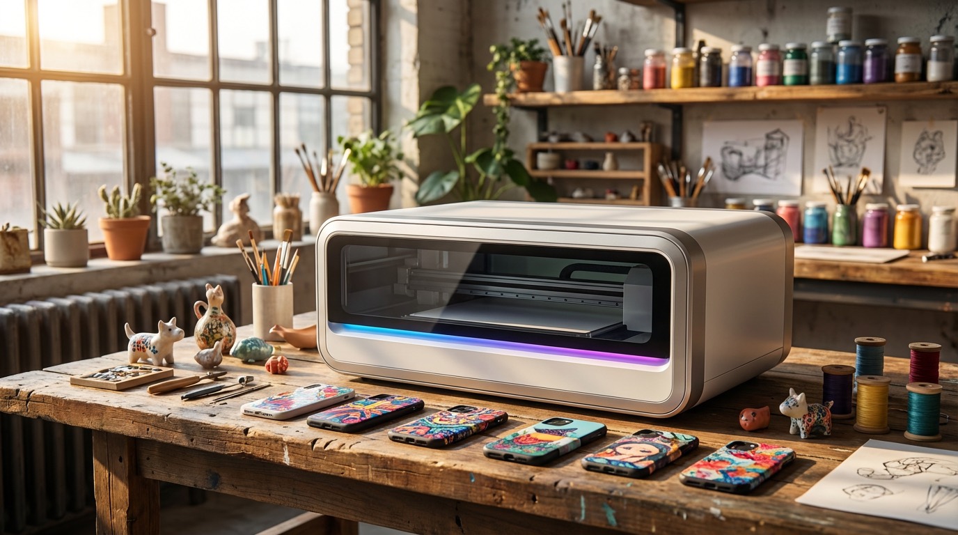 Studio production bench with compact printer